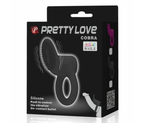 Pretty Love Cobra Silicone Vibrating Ring Black 7cm Adjustable Fit