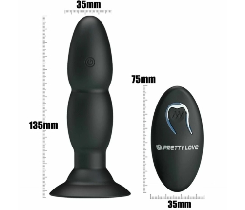 Pretty Love Anal Plug with Remote Control, Vibration & Rotation, Black