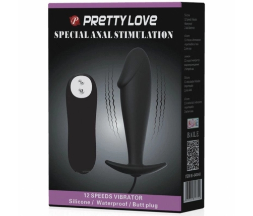 Pretty Love Silicone Intimate Plug Black 12 Vibration Modes Remote Control