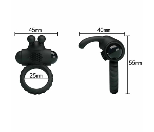 Pretty Love Eudora Silicone Vibrating Black Ring with Dual Stimulator