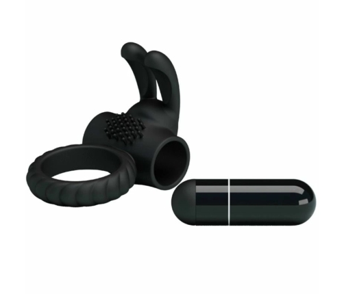 Pretty Love Eudora Silicone Vibrating Black Ring with Dual Stimulator