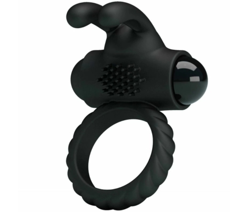Pretty Love Eudora Silicone Vibrating Black Ring with Dual Stimulator