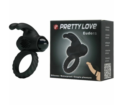 Pretty Love Eudora Silicone Vibrating Black Ring with Dual Stimulator