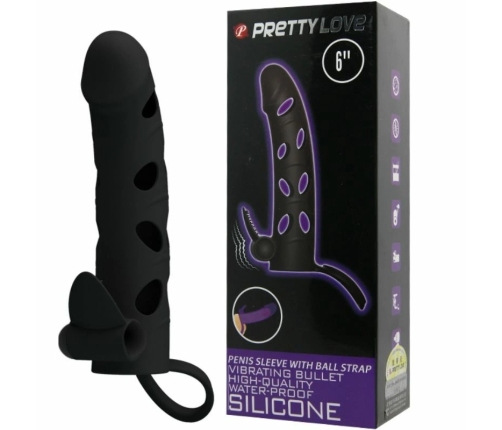 Pretty Love Silicone Extension Sleeve Black 15.2 cm with Vibration