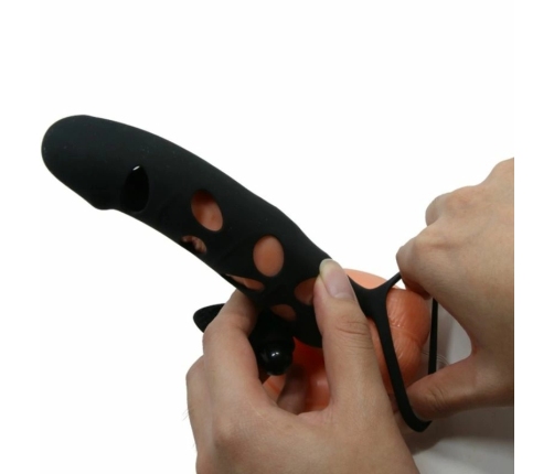Pretty Love Silicone Extension Sleeve Black 15.2 cm with Vibration