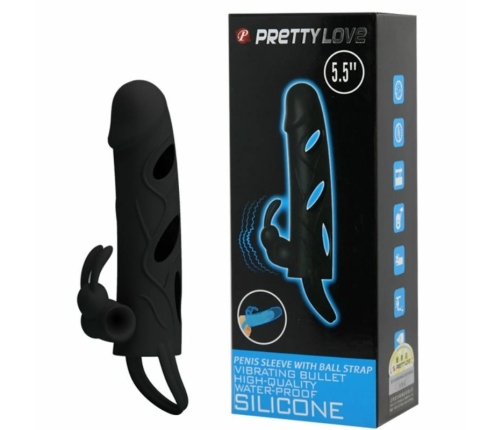 Pretty Love Silicone Extension Sleeve 14cm Black with Vibrating System