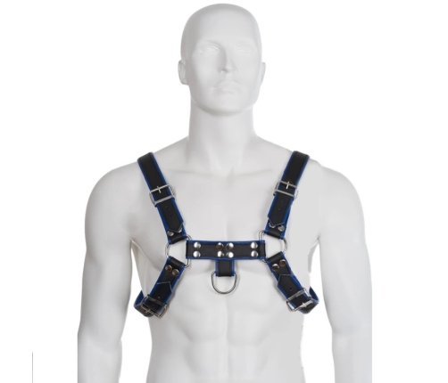 Svenjoyment Leather Harness Bulldog Blue & Black Adjustable S-XL