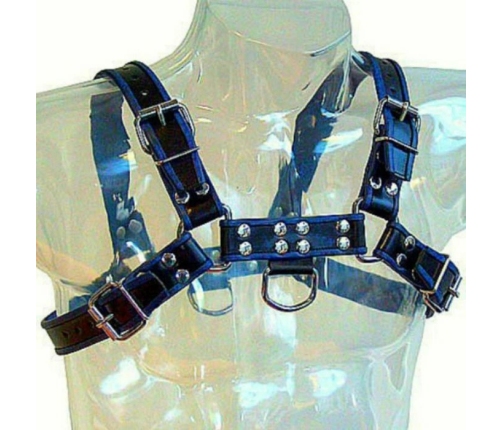Svenjoyment Leather Harness Bulldog Blue & Black Adjustable S-XL