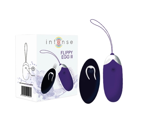 INTENSE Flippy II Remote Vibrating Egg, 12 Modes, USB, Purple, 70mm