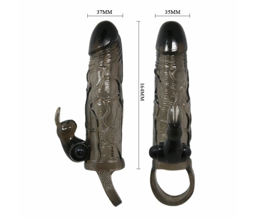 Baile Brave Man Intimate Silicone Sleeve Black 16.5 cm with Rabbit Vibrator