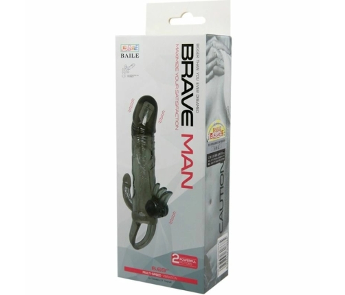 BAILE - BRAVE MAN FUNDA PENE ANAL Y CLITORIS VIBRADOR 16.5 CM NEGRO