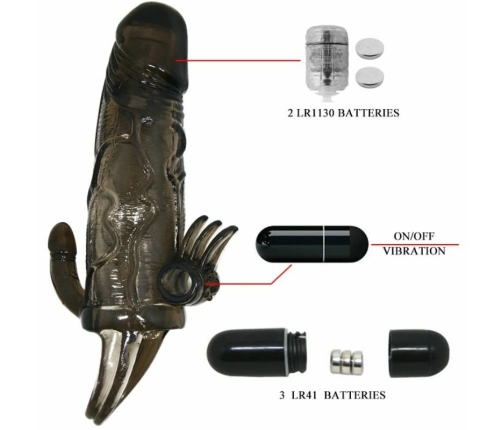 BAILE - BRAVE MAN FUNDA PENE ANAL Y CLITORIS VIBRADOR 16.5 CM NEGRO