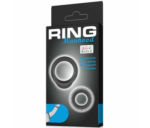Baile Manhood Kit Set of 2 Silicone Rings Flexible Waterproof Black