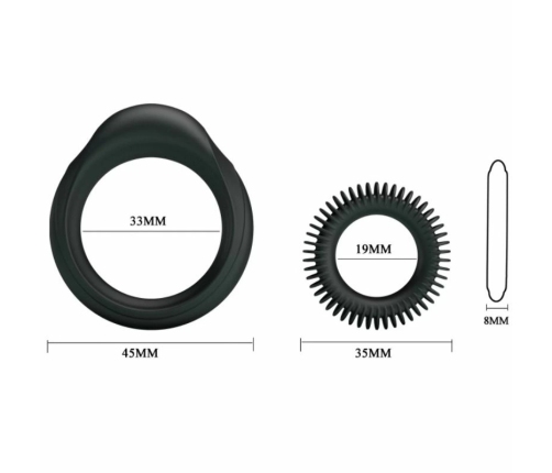 Baile Manhood Kit Set of 2 Silicone Rings Flexible Waterproof Black