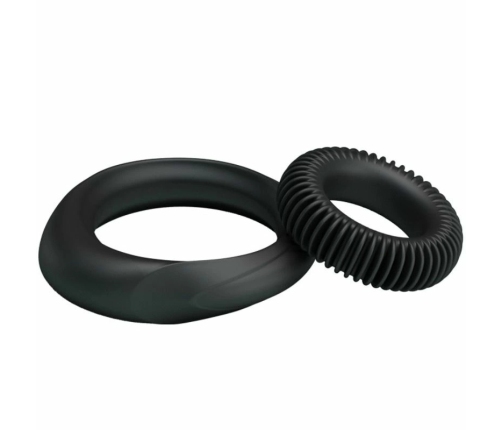 Baile Manhood Kit Set of 2 Silicone Rings Flexible Waterproof Black