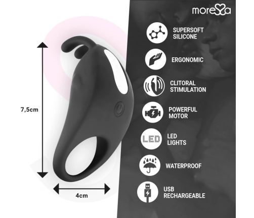 Moressa Brad Premium Silicone Rechargeable Black Ring, 7 Modes, Waterproof