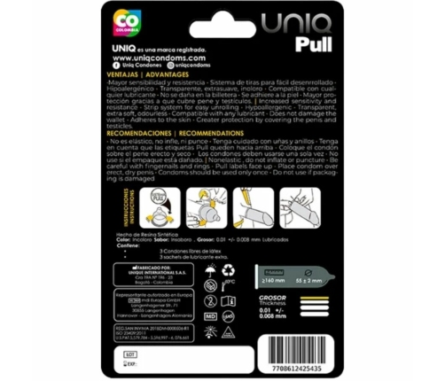 Uniq Pull Latex-Free Intimate Barrier with Strips 3-Pack, Transparent