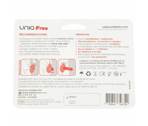 Uniq Free AT-10 Non-Latex Protective Ring Condoms 3pcs Regular Clear