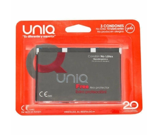 Uniq Free AT-10 Non-Latex Protective Ring Condoms 3pcs Regular Clear
