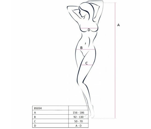 Passion BS034 Black Bodystocking with Embroidered Mesh, One Size