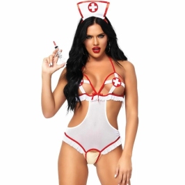 Leg Avenue Nurse Themed Bodysuit with Hat Accessory, One Size