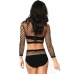 Leg Avenue Set Black Net Long Sleeve Top & High Waist Bottom One Size