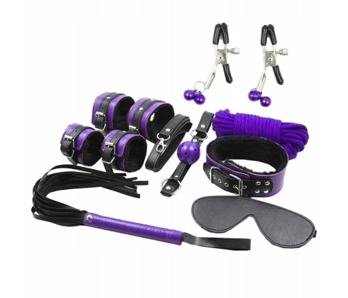 Secret Play Bondage Kit 8-Piece Black & Purple Synthetic Leather Set