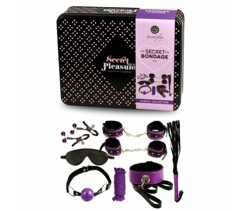 Secret Play Bondage Kit 8-Piece Black & Purple Synthetic Leather Set