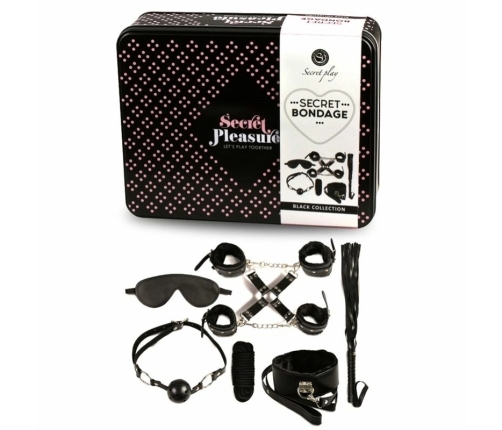 Secretplay 8-Piece Black Bondage Essentials Set - Synthetic Leather, Adjustable