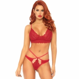 Leg Avenue Lace Bralette & Strappy Thong Set Red M/L Leg Avenue Lace Bralette & Strappy Thong Set Red M/L