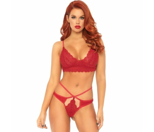 Leg Avenue Lace Bralette & Strappy Thong Set Red M/L