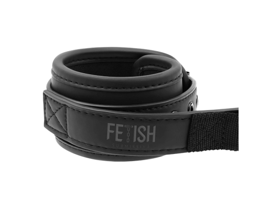 Fetish Submissive Vegan Leather Handcuffs with Handle, Adjustable, Black