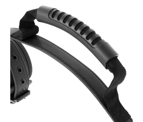 Fetish Submissive Vegan Leather Handcuffs with Handle, Adjustable, Black