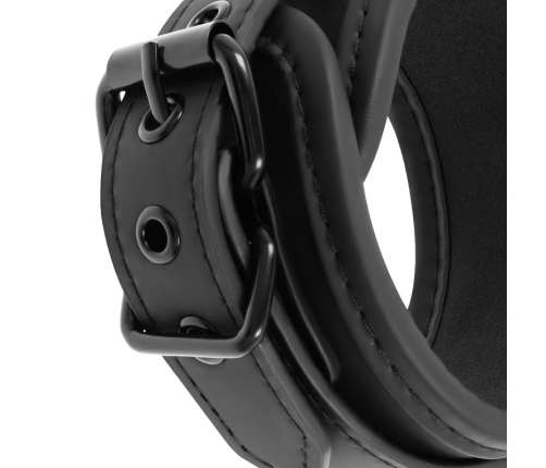 Fetish Submissive Vegan Leather Handcuffs with Handle, Adjustable, Black