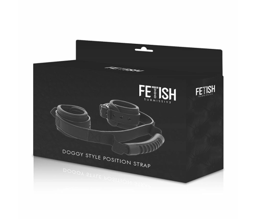 Fetish Submissive Vegan Leather Handcuffs with Handle, Adjustable, Black