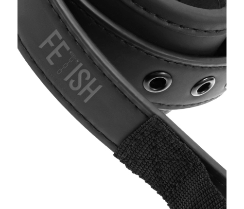 Fetish Submissive Vegan Leather Handcuffs with Handle, Adjustable, Black