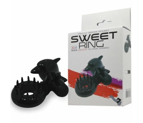 Baile Sweet Ring Black Silicone Intimate Ring with Dolphin Attachment