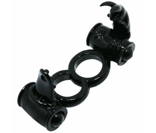 Baile Sweet Ring Double Rabbit Dual Vibrating Silicone Ring Black