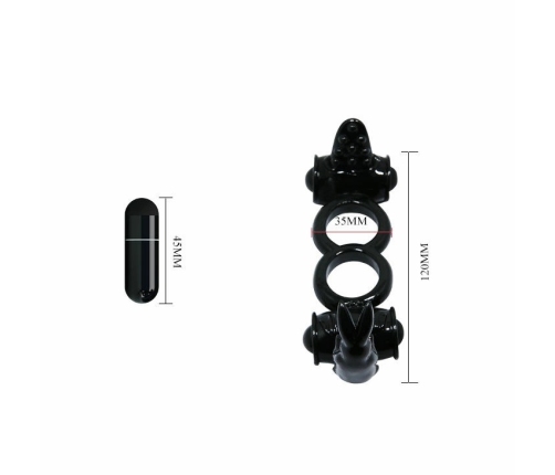 Baile Sweet Ring Double Rabbit Dual Vibrating Silicone Ring Black