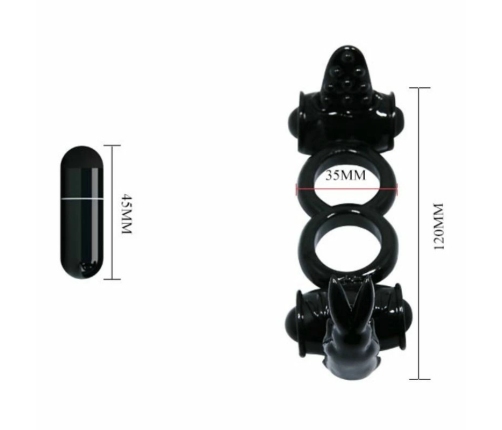 Baile Sweet Ring Double Rabbit Dual Vibrating Silicone Ring Black