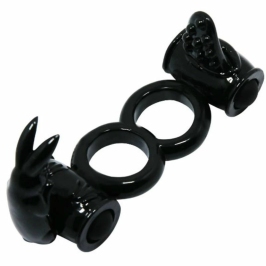 Baile Sweet Ring Double Rabbit Dual Vibrating Silicone Ring Black Baile Sweet Ring Double Rabbit Dual Vibrating Silicone Ring Black