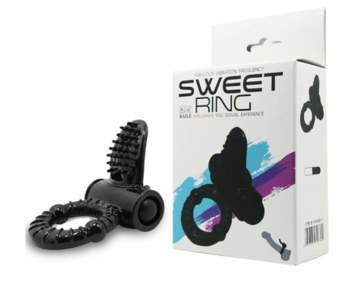 Baile Sweet Ring Black - Vibrating Silicone Intimate Ring with Rabbit Element