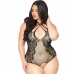 Leg Avenue 1X-2X Black Lace Net Bodysuit with Halter Straps