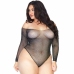 Leg Avenue Crystalized Black Fishnet Bodystocking 1X-2X, Long Sleeve