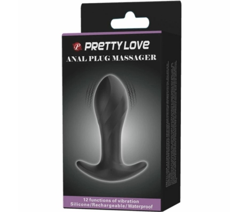 Pretty Love Black Silicone Anal Plug 12-Mode USB Rechargeable