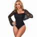 Subblime Teddy L/XL - Black Floral Lace Long Sleeve Bodysuit
