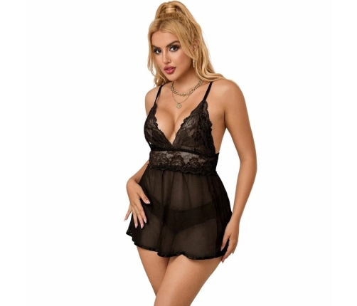 Subblime Babydoll S/M Black Floral Lace Lingerie Set with Thong