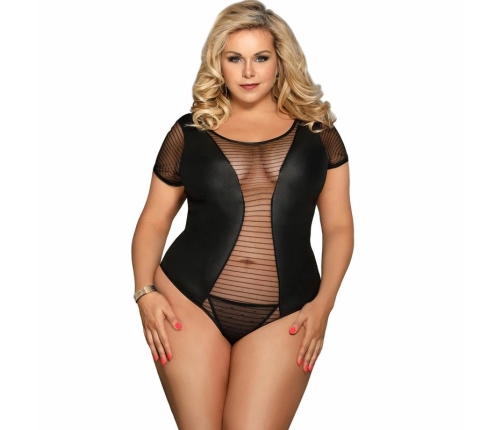 Subblime Queen Plus Black Fetish Short Sleeve Lace Teddy Bodysuit