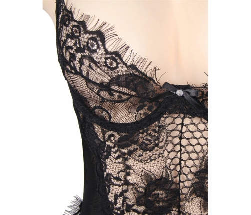 Subblime Queen Plus Black Floral Lace & Fringe Teddy - Elegant Lingerie