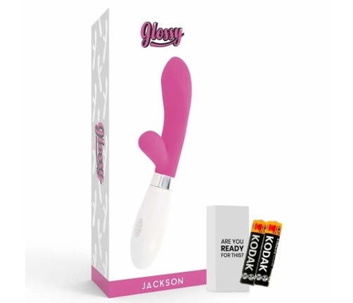 Glossy Jackson Rabbit Pink Silicone Dual Motor Massager 12cm
